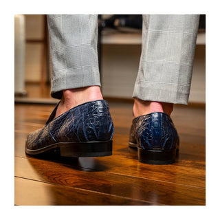 Marco Di Milano Trento Men's Shoes Navy Genuine Caiman Crocodile Slip-On Loafers (MDM1115)