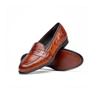 Zelli Italia Tuscany Men's Shoes Cognac Crocodile Skin Penny Loafer (ZEL1000)