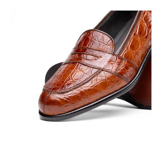 Zelli Italia Tuscany Men's Shoes Cognac Crocodile Skin Penny Loafer (ZEL1000)