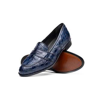 Zelli Italia Tuscany Men's Shoes Navy Crocodile Skin Penny Loafer (ZEL1000)