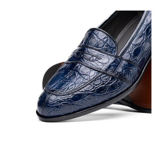 Zelli Italia Tuscany Men's Shoes Navy Crocodile Skin Penny Loafer (ZEL1000)