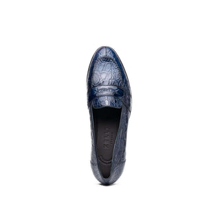 Zelli Italia Tuscany Men's Shoes Navy Crocodile Skin Penny Loafer (ZEL1000)