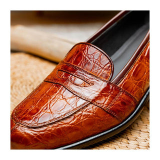 Zelli Italia Tuscany Men's Shoes Cognac Crocodile Skin Penny Loafer (ZEL1000)