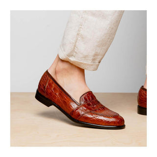 Zelli Italia Tuscany Men's Shoes Cognac Crocodile Skin Penny Loafer (ZEL1000)