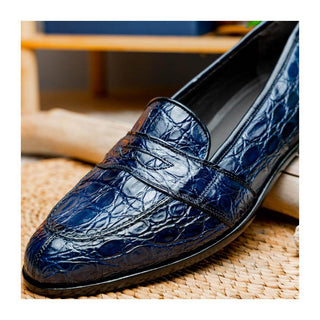Zelli Italia Tuscany Men's Shoes Navy Crocodile Skin Penny Loafer (ZEL1000)