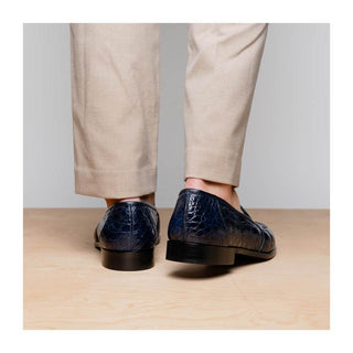 Zelli Italia Tuscany Men's Shoes Navy Crocodile Skin Penny Loafer (ZEL1000)