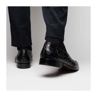 Zelli Italia Tuscany Men's Shoes Black Crocodile Skin Penny Loafer (ZEL1000)
