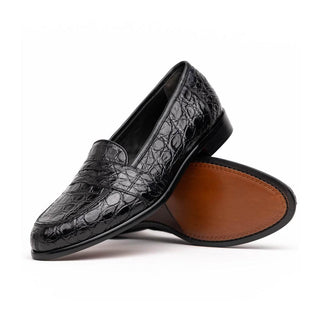 Zelli Italia Tuscany Men's Shoes Black Crocodile Skin Penny Loafer (ZEL1000)