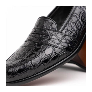 Zelli Italia Tuscany Men's Shoes Black Crocodile Skin Penny Loafer (ZEL1000)