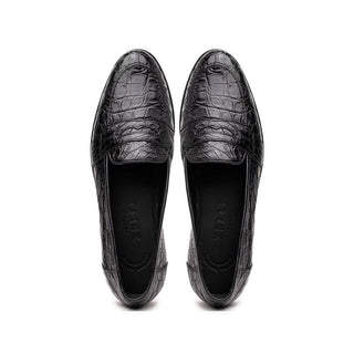 Zelli Italia Tuscany Men's Shoes Black Crocodile Skin Penny Loafer (ZEL1000)