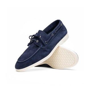 Zelli Italia Venice Men's Shoes Navy Goat-Skin Suede Boat Loafer (ZEL1031)