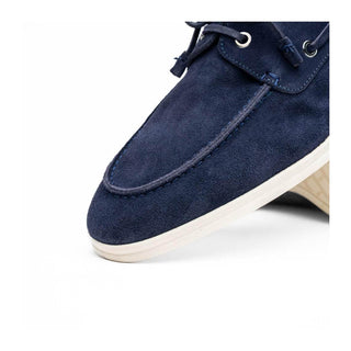 Zelli Italia Venice Men's Shoes Navy Goat-Skin Suede Boat Loafer (ZEL1031)