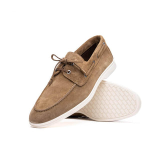 Zelli Italia Venice Men's Shoes Taupe Goat-Skin Suede Boat Loafer (ZEL1031)