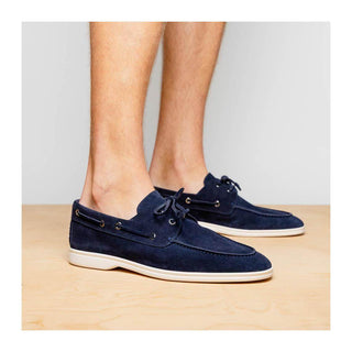 Zelli Italia Venice Men's Shoes Navy Goat-Skin Suede Boat Loafer (ZEL1031)