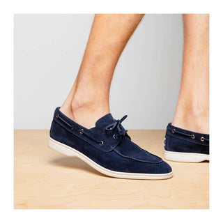 Zelli Italia Venice Men's Shoes Navy Goat-Skin Suede Boat Loafer (ZEL1031)