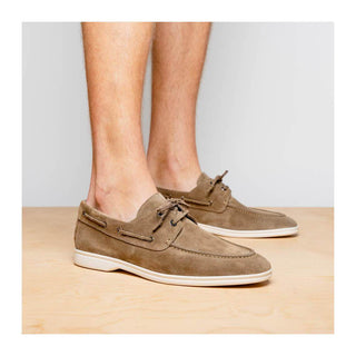 Zelli Italia Venice Men's Shoes Taupe Goat-Skin Suede Boat Loafer (ZEL1031)