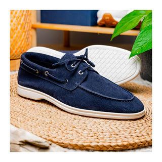 Zelli Italia Venice Men's Shoes Navy Goat-Skin Suede Boat Loafer (ZEL1031)