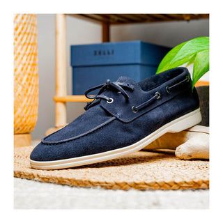 Zelli Italia Venice Men's Shoes Navy Goat-Skin Suede Boat Loafer (ZEL1031)
