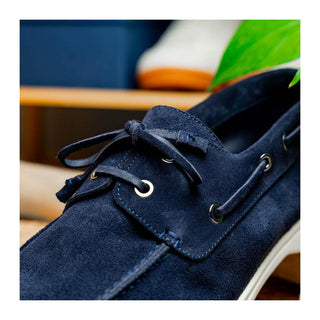 Zelli Italia Venice Men's Shoes Navy Goat-Skin Suede Boat Loafer (ZEL1031)