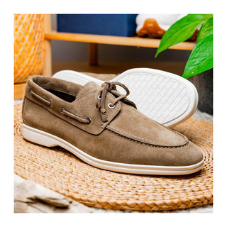 Zelli Italia Venice Men's Shoes Taupe Goat-Skin Suede Boat Loafer (ZEL1031)