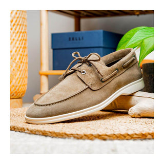 Zelli Italia Venice Men's Shoes Taupe Goat-Skin Suede Boat Loafer (ZEL1031)