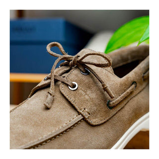 Zelli Italia Venice Men's Shoes Taupe Goat-Skin Suede Boat Loafer (ZEL1031)