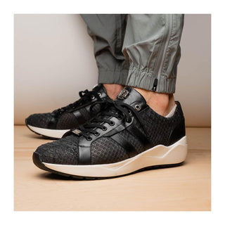 Marco Di Milano Verona Men's Shoes Black Exotic Python / Calfskin Fashion Sneakers (MDM1160)