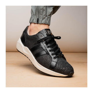 Marco Di Milano Verona Men's Shoes Black Exotic Python / Calfskin Fashion Sneakers (MDM1160)