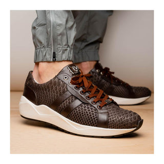 Marco Di Milano Verona Men's Shoes Brown Exotic Python / Calfskin Fashion Sneakers (MDM1160)