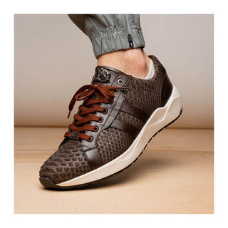 Marco Di Milano Verona Men's Shoes Brown Exotic Python / Calfskin Fashion Sneakers (MDM1160)