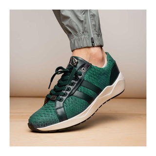 Marco Di Milano Verona Men's Shoes Green Exotic Python / Calfskin Fashion Sneakers (MDM1160)