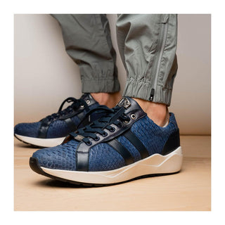 Marco Di Milano Verona Men's Shoes Navy Exotic Python / Calfskin Fashion Sneakers (MDM1160)