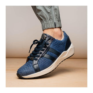 Marco Di Milano Verona Men's Shoes Navy Exotic Python / Calfskin Fashion Sneakers (MDM1160)