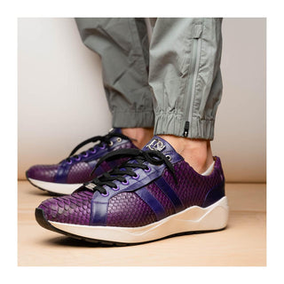 Marco Di Milano Verona Men's Shoes Purple Exotic Python / Calfskin Fashion Sneakers (MDM1160)