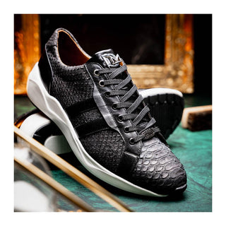 Marco Di Milano Verona Men's Shoes Black Exotic Python / Calfskin Fashion Sneakers (MDM1160)