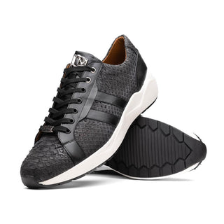 Marco Di Milano Verona Men's Shoes Black Exotic Python / Calfskin Fashion Sneakers (MDM1160)