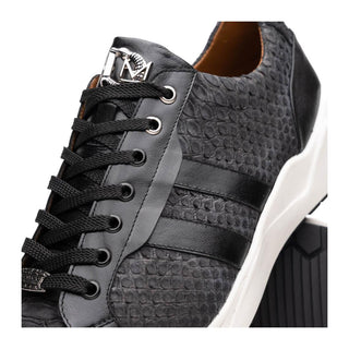 Marco Di Milano Verona Men's Shoes Black Exotic Python / Calfskin Fashion Sneakers (MDM1160)