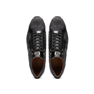 Marco Di Milano Verona Men's Shoes Black Exotic Python / Calfskin Fashion Sneakers (MDM1160)