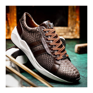 Marco Di Milano Verona Men's Shoes Brown Exotic Python / Calfskin Fashion Sneakers (MDM1160)