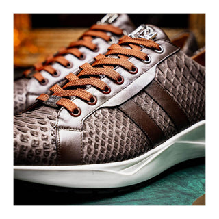 Marco Di Milano Verona Men's Shoes Brown Exotic Python / Calfskin Fashion Sneakers (MDM1160)