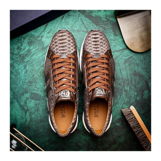 Marco Di Milano Verona Men's Shoes Brown Exotic Python / Calfskin Fashion Sneakers (MDM1160)