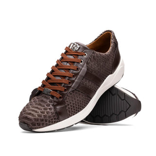 Marco Di Milano Verona Men's Shoes Brown Exotic Python / Calfskin Fashion Sneakers (MDM1160)