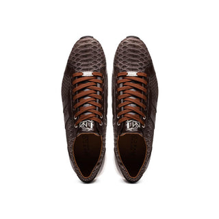 Marco Di Milano Verona Men's Shoes Brown Exotic Python / Calfskin Fashion Sneakers (MDM1160)