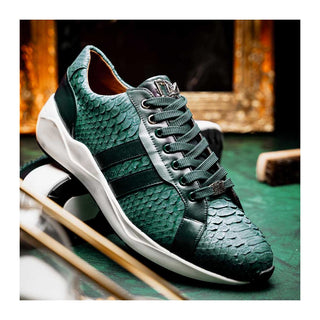 Marco Di Milano Verona Men's Shoes Green Exotic Python / Calfskin Fashion Sneakers (MDM1160)