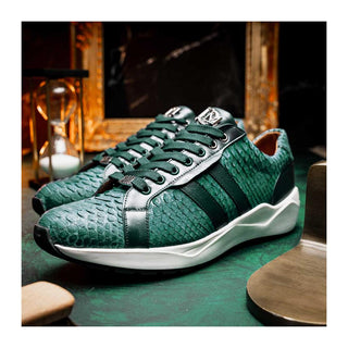 Marco Di Milano Verona Men's Shoes Green Exotic Python / Calfskin Fashion Sneakers (MDM1160)