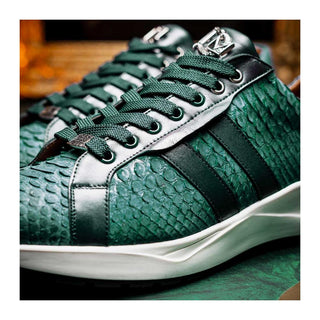 Marco Di Milano Verona Men's Shoes Green Exotic Python / Calfskin Fashion Sneakers (MDM1160)