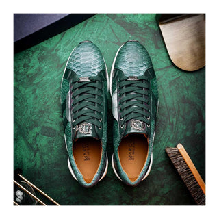 Marco Di Milano Verona Men's Shoes Green Exotic Python / Calfskin Fashion Sneakers (MDM1160)
