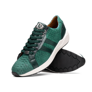 Marco Di Milano Verona Men's Shoes Green Exotic Python / Calfskin Fashion Sneakers (MDM1160)