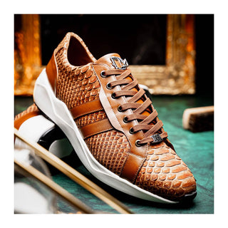 Marco Di Milano Verona Men's Shoes Honey Exotic Python / Calfskin Fashion Sneakers (MDM1160)
