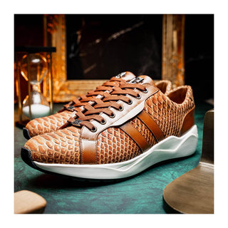 Marco Di Milano Verona Men's Shoes Honey Exotic Python / Calfskin Fashion Sneakers (MDM1160)